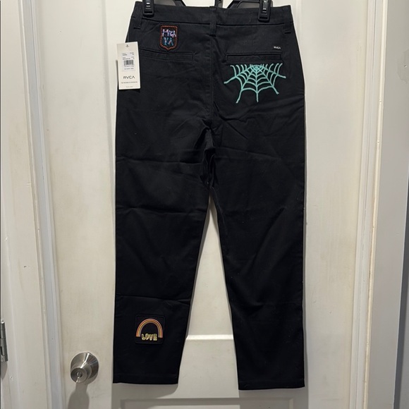 NWT RVCA Black Embroidered Pants size 25. RARE. Anthro Colab - Picture 2 of 9